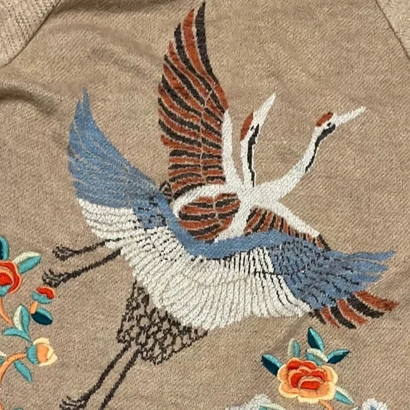 Anthropologie Embroidered Crane Cardigan NWOT - Picture 7 of 14